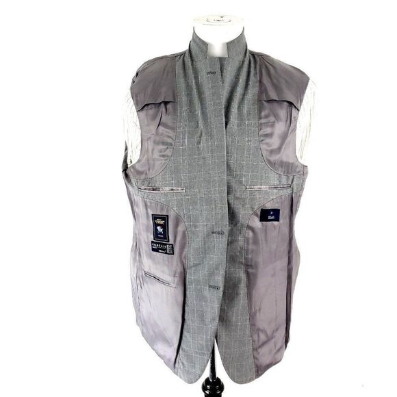 Hart Schaffner Marx Guabello Super 130s Wool 2 Button Blazer 42R Gray Plaid Blue - Picture 10 of 11
